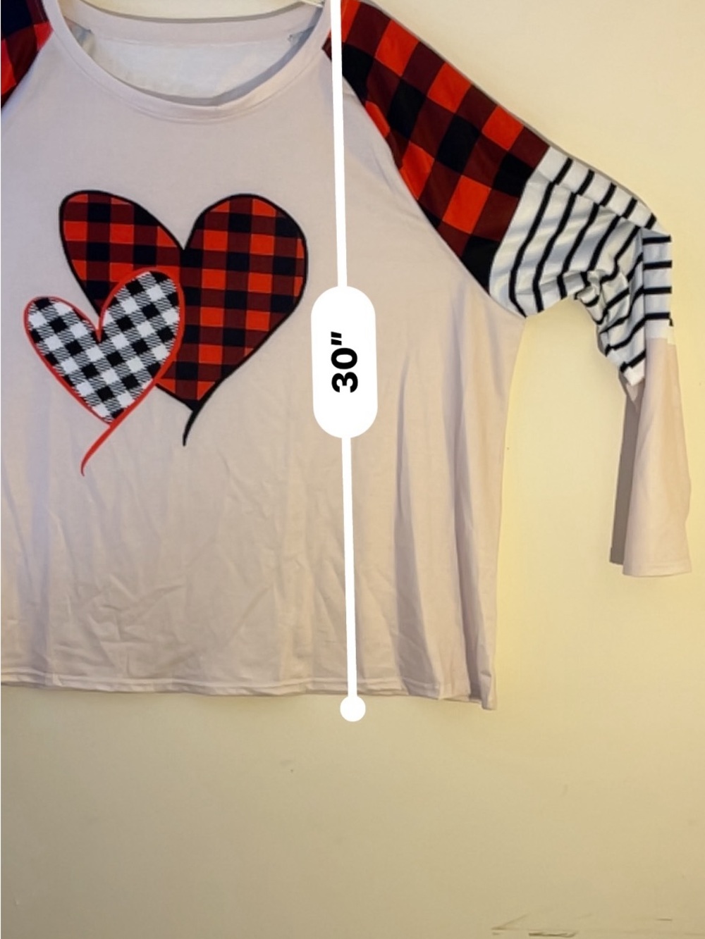 Plaid Heart Raglan Long Sleeve Top - Red & Black Hearts - Picture 6 of 6